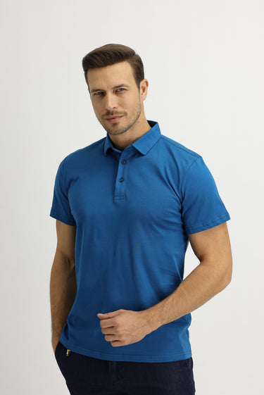 Orta Petrol Polo Yaka Regular Fit Pamuk Tişört