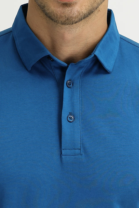 Orta Petrol Polo Yaka Regular Fit Pamuk Tişört