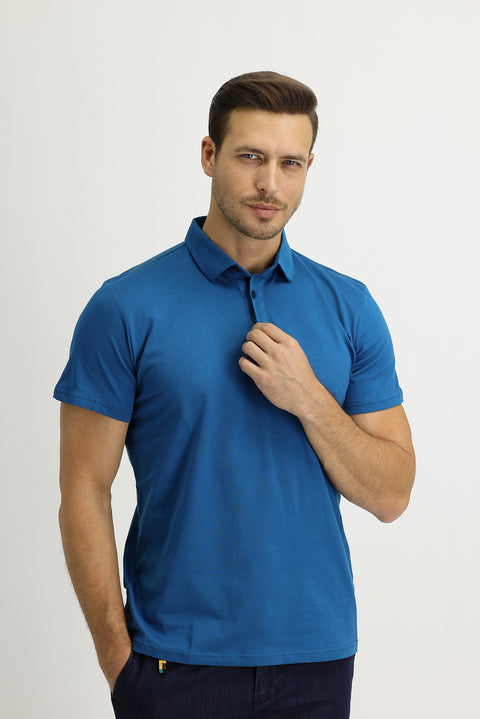 Orta Petrol Polo Yaka Regular Fit Pamuk Tişört