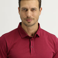 Şarap Bordo Polo Yaka Regular Fit Pamuk Tişört