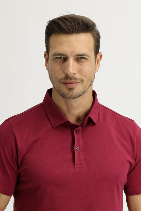Şarap Bordo Polo Yaka Regular Fit Pamuk Tişört