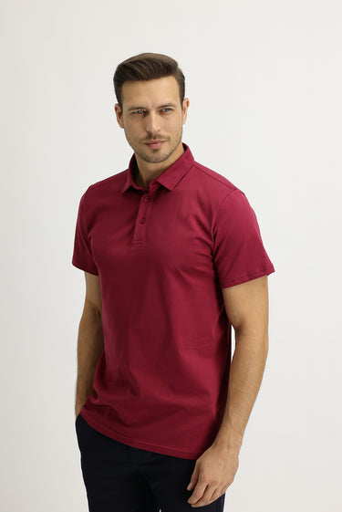 Şarap Bordo Polo Yaka Regular Fit Pamuk Tişört