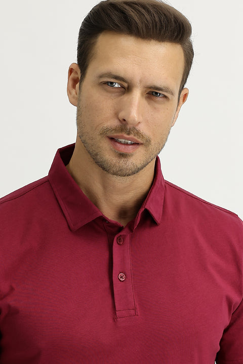 Şarap Bordo Polo Yaka Regular Fit Pamuk Tişört