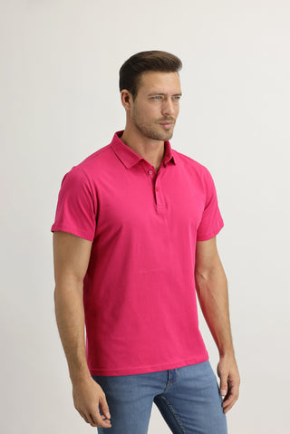  Orta Pembe Polo Yaka Regular Fit Pamuk Tişört