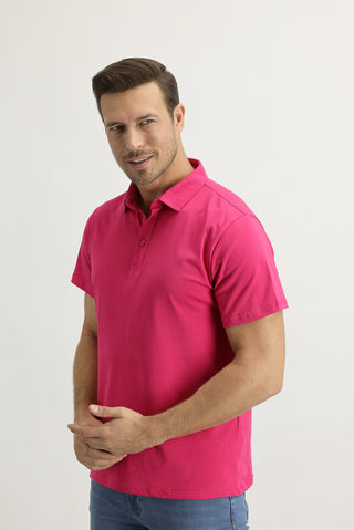  Orta Pembe Polo Yaka Regular Fit Pamuk Tişört