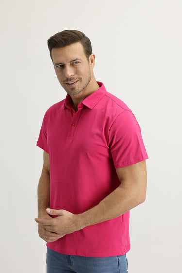Orta Pembe Polo Yaka Regular Fit Pamuk Tişört