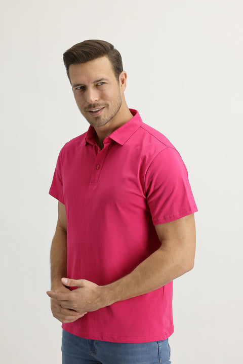 Orta Pembe Polo Yaka Regular Fit Pamuk Tişört