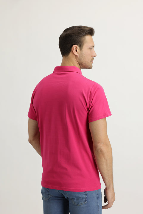 Orta Pembe Polo Yaka Regular Fit Pamuk Tişört
