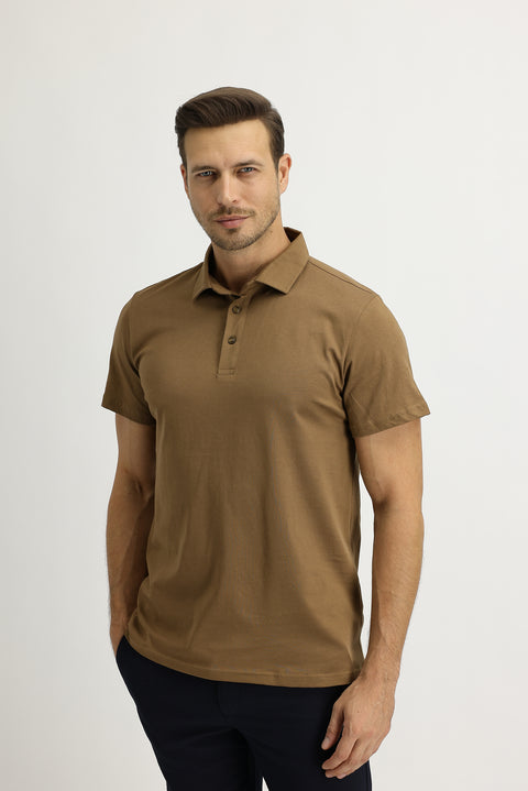 Tarçın  Polo Yaka Regular Fit Pamuk Tişört