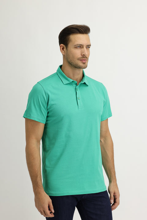 Koyu Yeşil Polo Yaka Regular Fit Pamuk Tişört