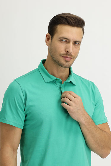 Koyu Yeşil Polo Yaka Regular Fit Pamuk Tişört