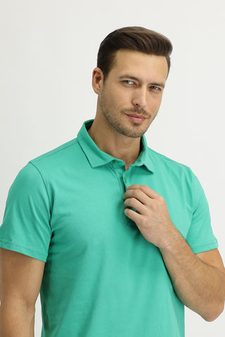  Koyu Yeşil Polo Yaka Regular Fit Pamuk Tişört