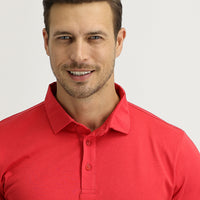 Coral Red Polo Collar Regular Fit Cotton T-shirt