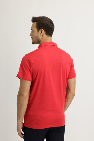  Mercan Kırmızı Polo Yaka Regular Fit Pamuk Tişört