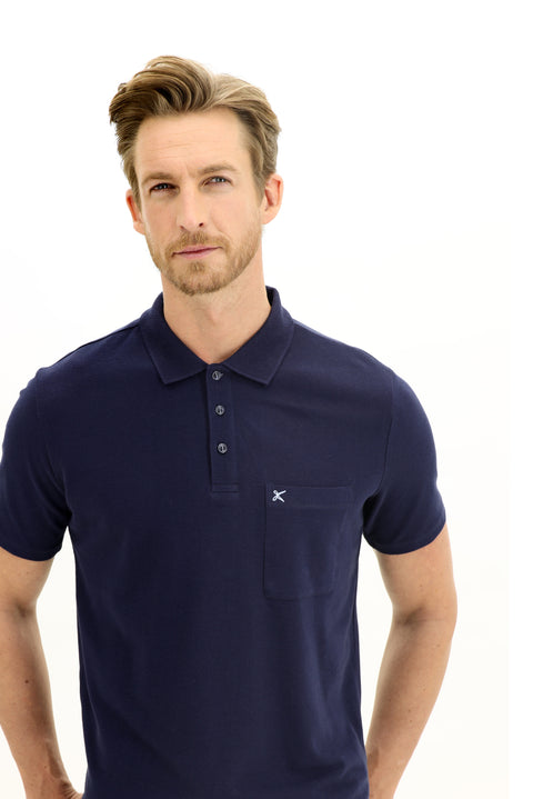 Medium Navy Polo Collar Regular Fit Embroidered Cotton T-Shirt