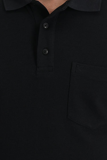 Siyah Cepli Polo Yaka Regular Fit Nakışlı Pamuk Tişört
