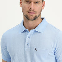 Uçuk Mavi Cepli Polo Yaka Regular Fit Nakışlı Pamuk Tişört
