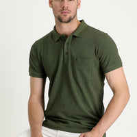 Asker Haki Cepli Polo Yaka Regular Fit Nakışlı Pamuk Tişört