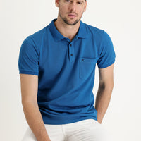 Koyu Petrol Cepli Polo Yaka Regular Fit Nakışlı Pamuk Tişört