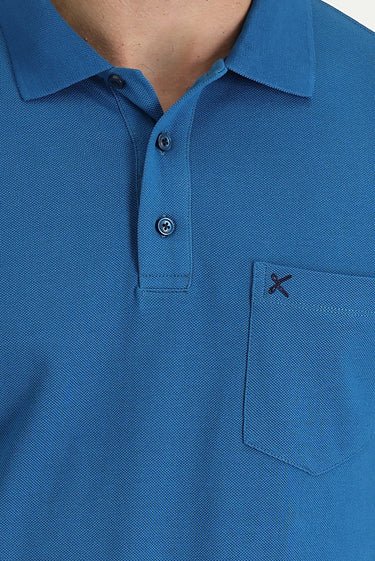 Koyu Petrol Cepli Polo Yaka Regular Fit Nakışlı Pamuk Tişört