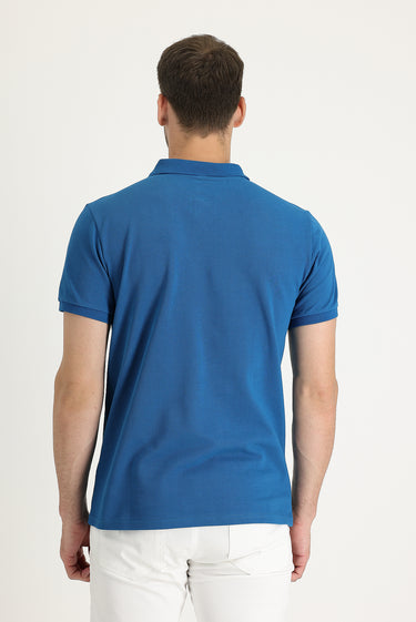 Koyu Petrol Cepli Polo Yaka Regular Fit Nakışlı Pamuk Tişört