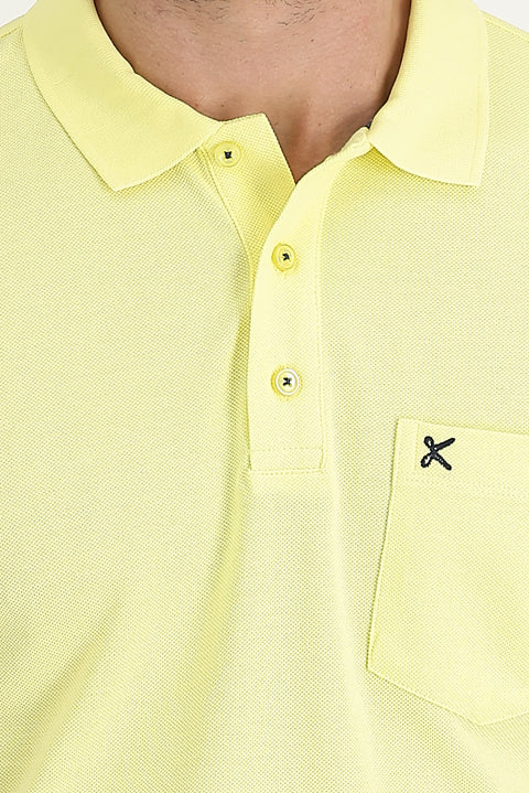 Koyu Sarı Cepli Polo Yaka Regular Fit Nakışlı Pamuk Tişört