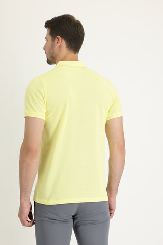  Koyu Sarı Cepli Polo Yaka Regular Fit Nakışlı Pamuk Tişört