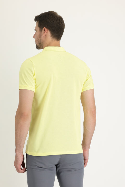 Koyu Sarı Cepli Polo Yaka Regular Fit Nakışlı Pamuk Tişört