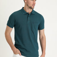 Zümrüt Yeşili Cepli Polo Yaka Regular Fit Nakışlı Pamuk Tişört