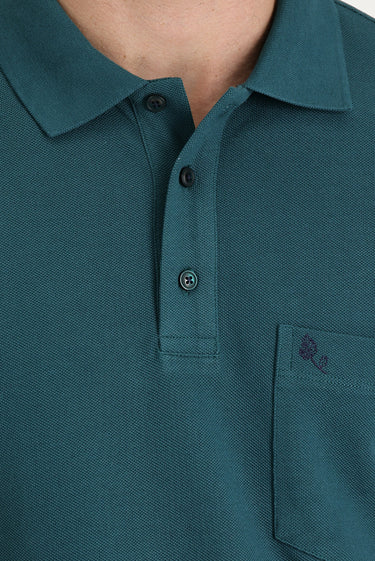 Zümrüt Yeşili Cepli Polo Yaka Regular Fit Nakışlı Pamuk Tişört