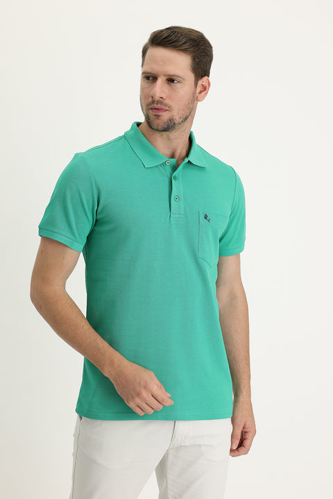 Koyu Yeşil Cepli Polo Yaka Regular Fit Tişört