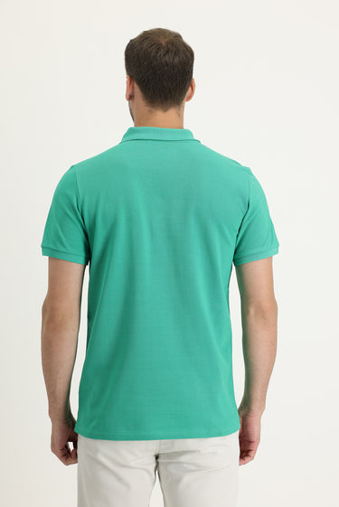 Koyu Yeşil Cepli Polo Yaka Regular Fit Nakışlı Pamuk Tişört