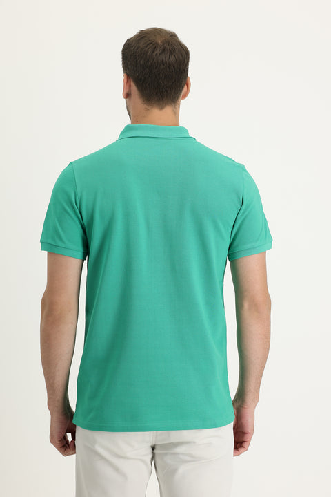 Koyu Yeşil Cepli Polo Yaka Regular Fit Tişört