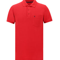 Koyu Kırmızı Cepli Polo Yaka Regular Fit Nakışlı Pamuk Tişört