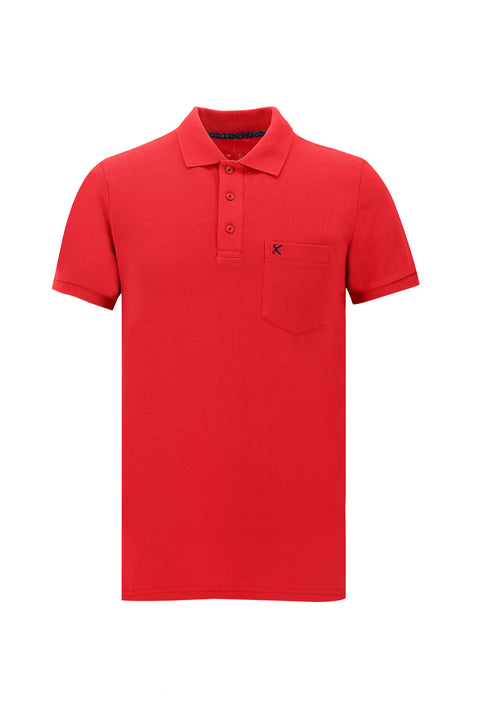 Koyu Kırmızı Cepli Polo Yaka Regular Fit Nakışlı Pamuk Tişört