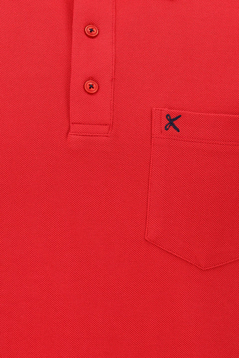 Koyu Kırmızı Cepli Polo Yaka Regular Fit Nakışlı Pamuk Tişört