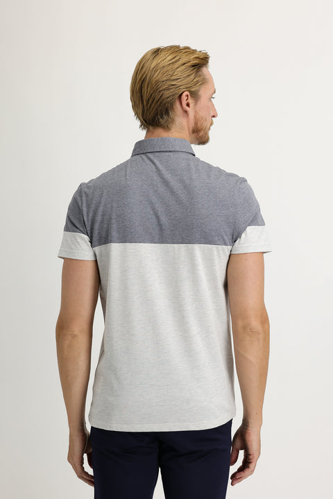 Orta Gri Melanj Polo Yaka Regular Fit Desenli Pamuklu Tişört