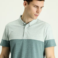 Su Yeşili Polo Yaka Regular Fit Desenli Tişört