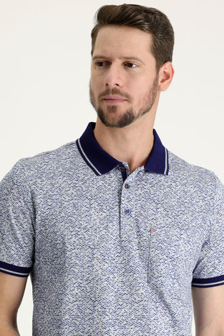  Açık Mavi Polo Yaka Slim Fit Baskılı Tişört