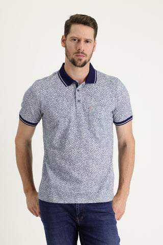  Açık Mavi Polo Yaka Slim Fit Baskılı Tişört