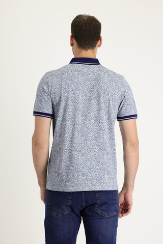  Açık Mavi Polo Yaka Slim Fit Baskılı Tişört