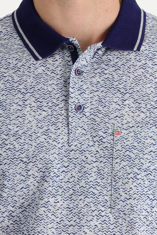  Açık Mavi Polo Yaka Slim Fit Baskılı Tişört