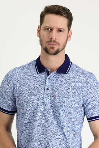  Mavi Polo Yaka Slim Fit Dar Kesim Desenli Pamuk Tişört