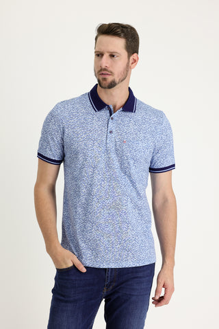  Mavi Polo Yaka Slim Fit Dar Kesim Desenli Pamuk Tişört