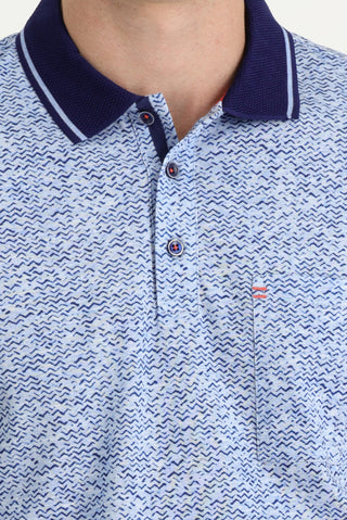  Mavi Polo Yaka Slim Fit Dar Kesim Desenli Pamuk Tişört