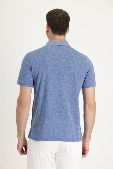 Açık Lacivert Polo Yaka Regular Fit Desenli Pamuk Tişört