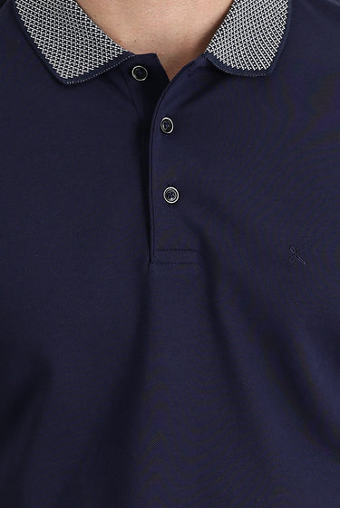 Orta Lacivert Polo Yaka Regular Fit Desenli Nakışlı Pamuk Tişört