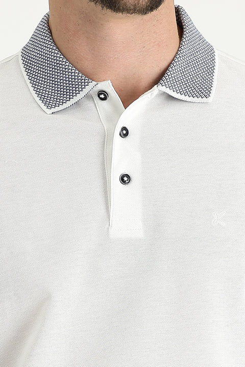 Beyaz Polo Yaka Regular Fit Desenli Nakışlı Pamuk Tişört