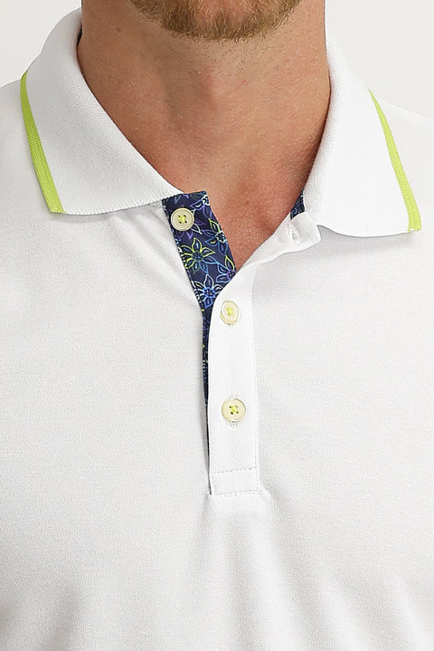 Beyaz Polo Yaka Regular Fit Pamuklu Tişört