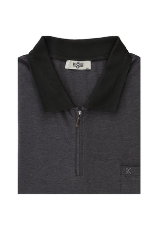  Siyah Büyük Beden Polo Yaka Regular Fit Fermuarlı Tişört